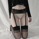 Wave Print Lace Garter Belt Stockings