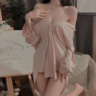 Oversized Boyfriend Style Shirt Nightgown - Pure Desire Homewear Set Peach Passion