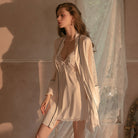 Satin Padded Strap Nightgown with Embroidered Lace Overlay Peach Passion