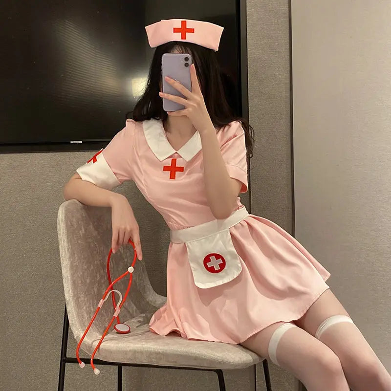 Sweet Nurse Costume with Bow Accents Peach Passion