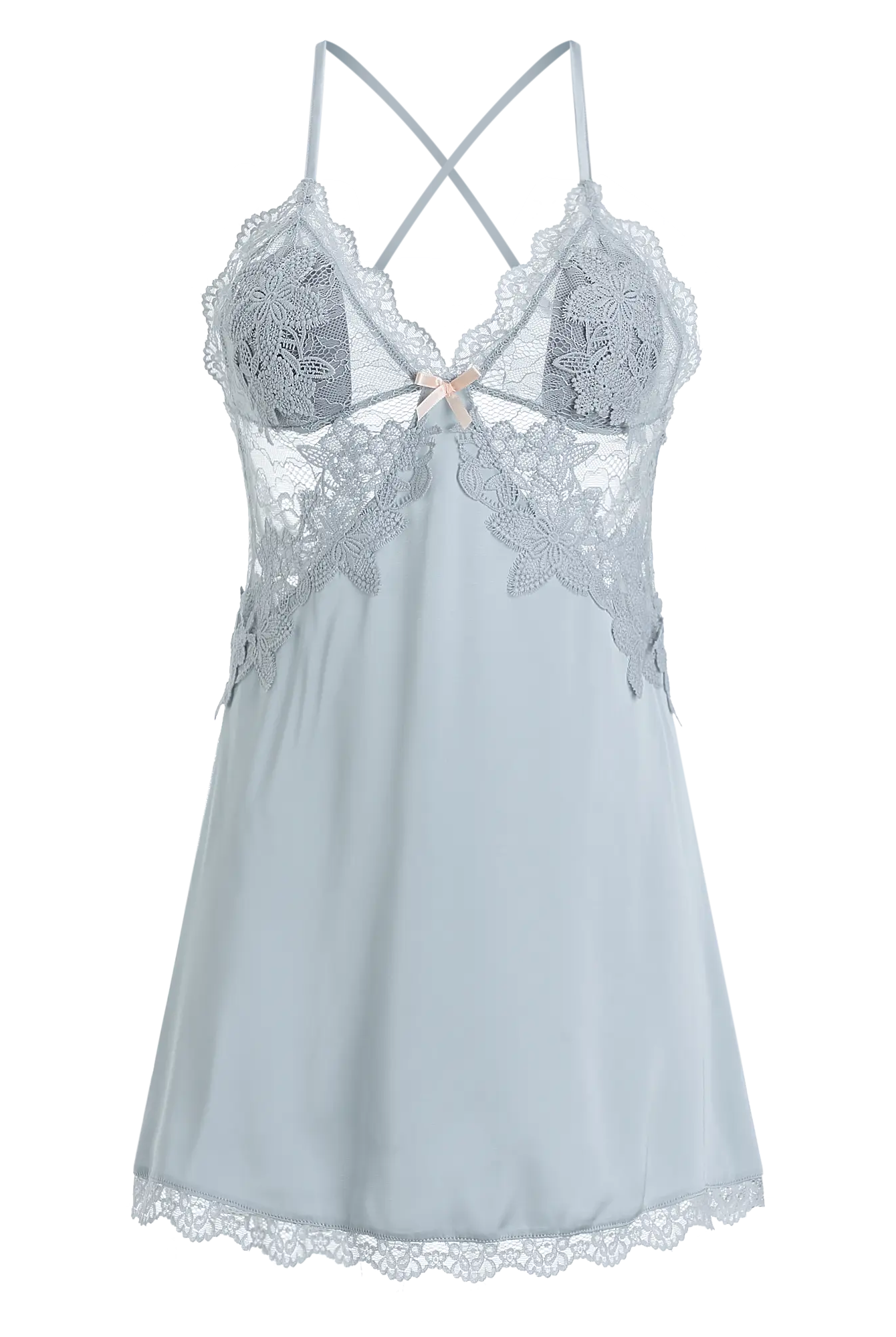 Satin Padded Strap Nightgown with Embroidered Lace Overlay Peach Passion