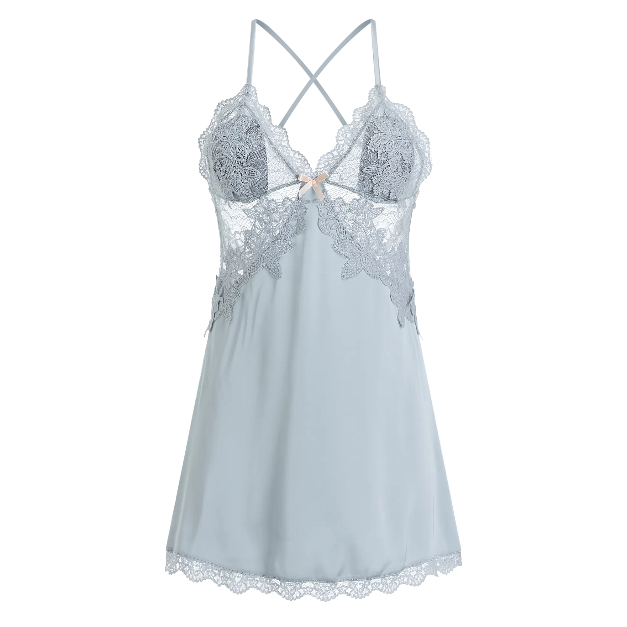 Satin Padded Strap Nightgown with Embroidered Lace Overlay Peach Passion