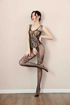 Fishnet Jacquard Crotchless Bodystocking Peach Passion