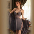 Seductive Lace Sheer Steel Ring Gathered Nightwear Peach Passion