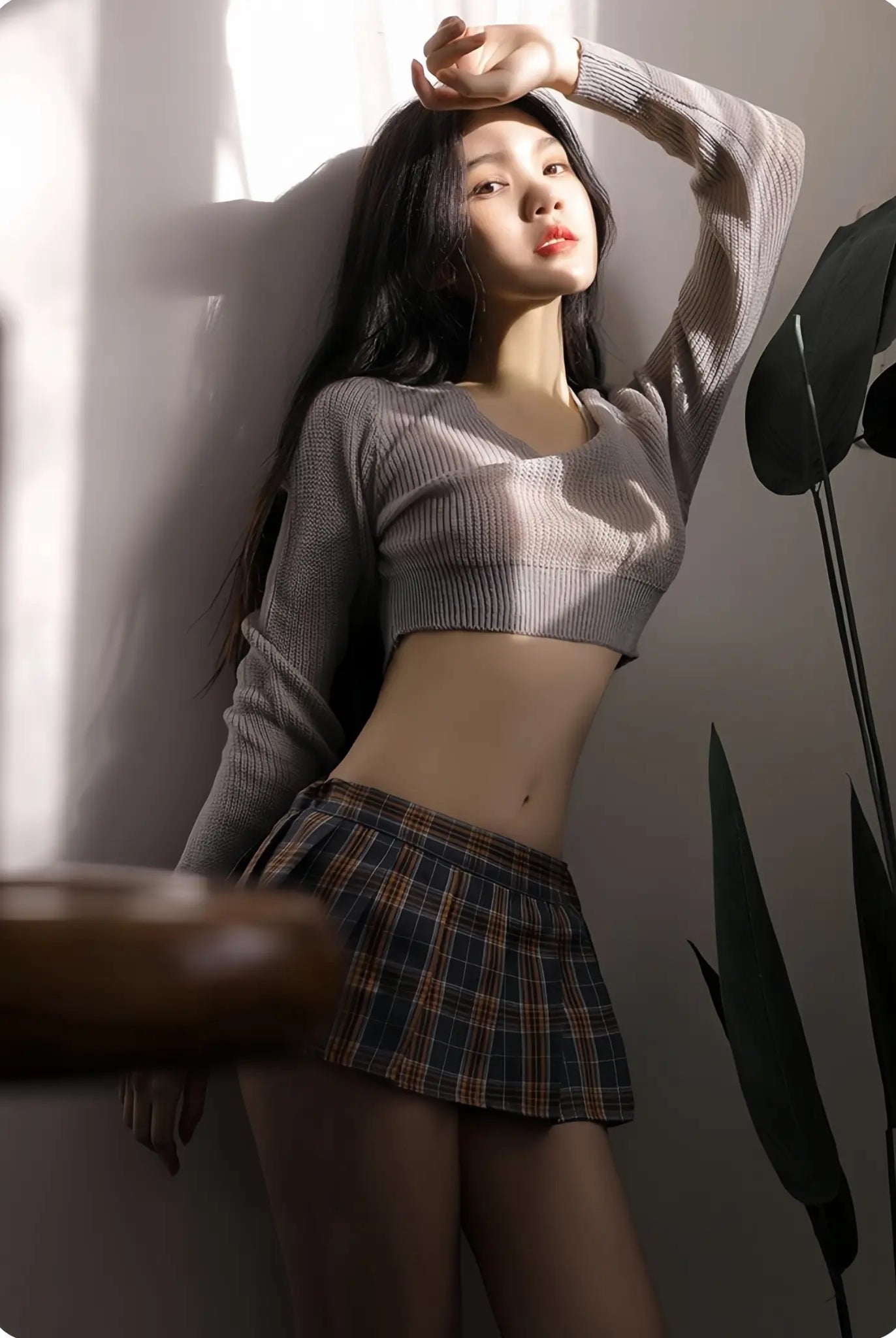 Cute Schoolgirl JK Sweater Uniform Sheer Lingerie Peach Passion