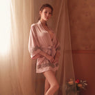 Satin Patchwork Embroidered Sleepwear for Women Peach Passion