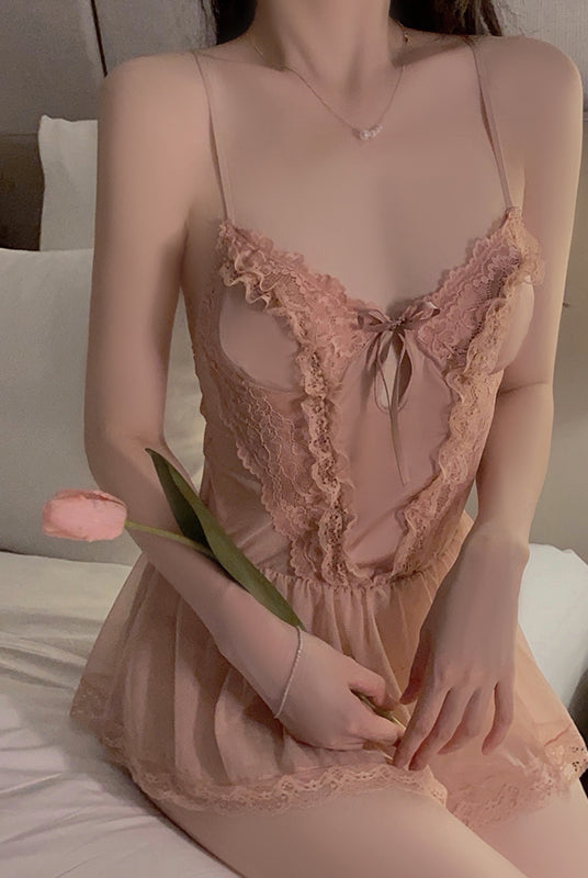 Sheer Embroidered Lace Nightgown Peach Passion