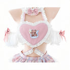 Adorable Maid-Style Heart Cutout Lingerie with Flirty Open Back Peach Passion