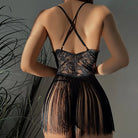 Pure Desire Lace Sheer Deep V Seductive Fringe Hem Sexy Backless Nightgown Set Peach Passion