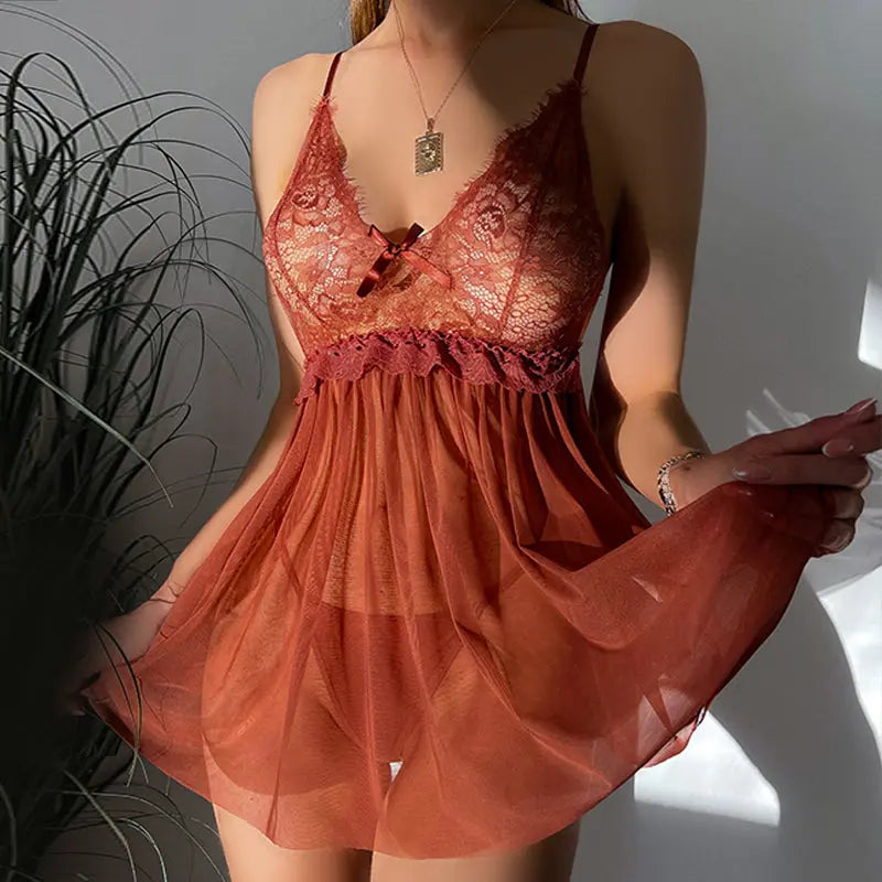 Floral Lace Cami Nightgown Peach Passion