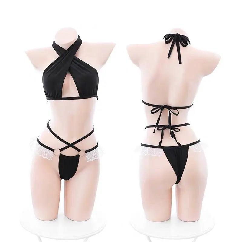 Indulge in seduction with the Pure Desire Seductive Cross-Strap Three-Piece Set Peach Passion