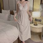 Velvet Lace Sweet Butterfly Padded Deep V Temptation Long Sleep Dress Peach Passion