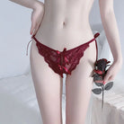 Seductive Sweet Lace Open Crotch Gartered Crotchless Panties Peach Passion