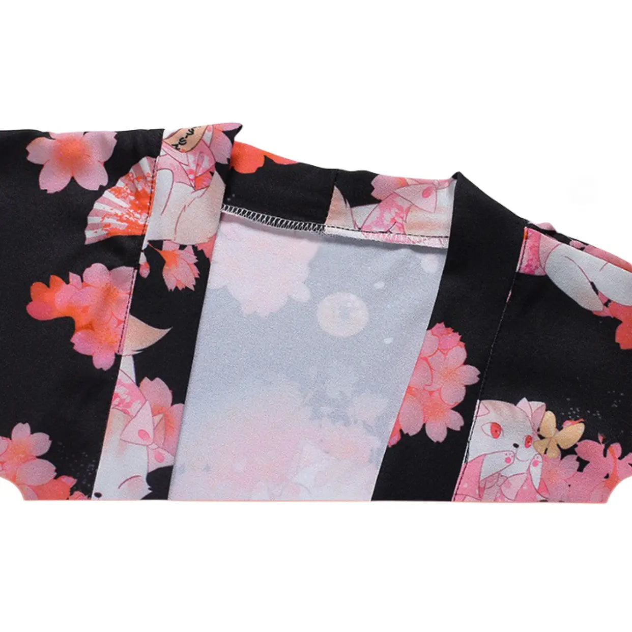 Japanese Cherry Blossom Cat Print Kimono - Peach Passion