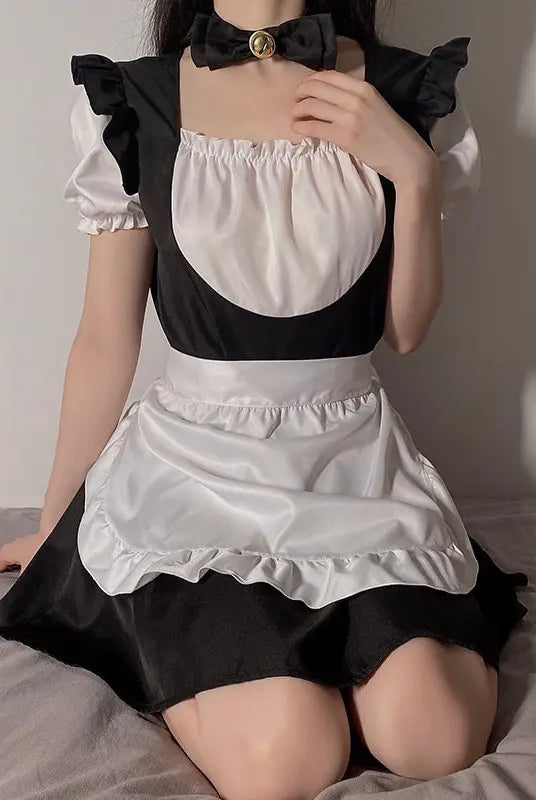Sensual Easy-Off Sweet Maid Costume with Short Skirt and Japanese Apron Peach Passion