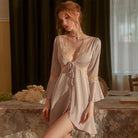 Sweet Lace Night Robe with Tie-front Design Peach Passion