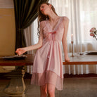 Sheer Lace V-neck Low-cut Hollow-out Nightgown Peach Passion