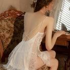 Spaghetti Strap Eyelash Lace Ice Silk Nightdress Peach Passion