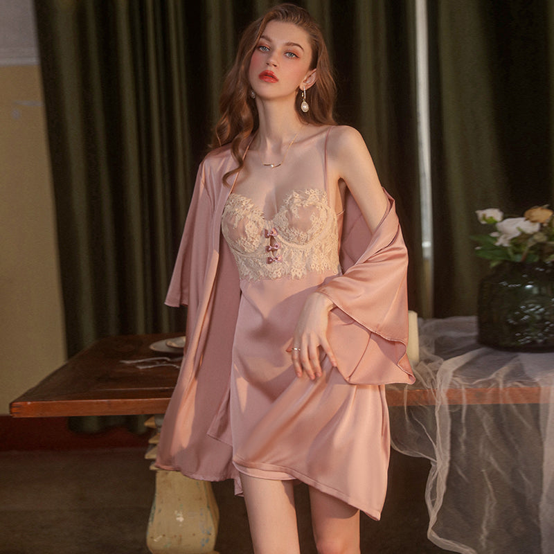 Steel Boned Lace Embroidered Nightgown