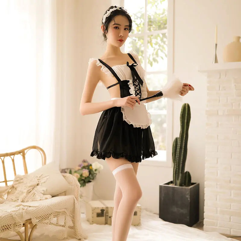 "Sensual Backless Chiffon Maid Costume - White"