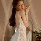 Spaghetti Strap Eyelash Lace Ice Silk Nightdress Peach Passion