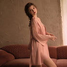 Satin Spaghetti Strap Long Sleeve Lace-Up Nightgown Peach Passion