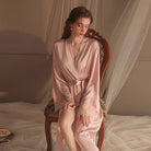 Elegant Satin Charmeuse Lounge Robe Set with Tie-Waist - Autumn/Winter Collection Peach Passion