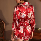 Sensual Deep V Japanese Print Kimono-Inspired Lingerie Peach Passion