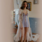 Deep V Hollow-out Sheer Lace Strap Nightgown Peach Passion