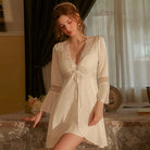 Sweet Lace Night Robe with Tie-front Design Peach Passion