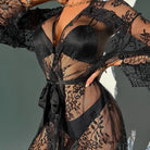 Sizzling Sheer Mesh Deep V Tie-Front Comfort Robe Uniform Set Peach Passion