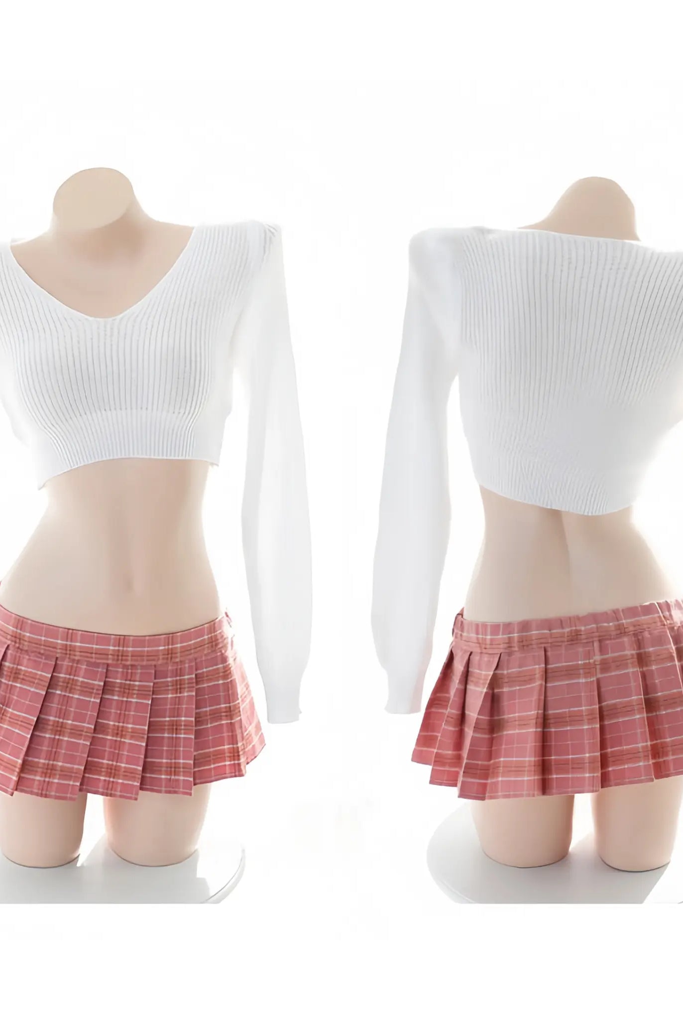 Cute Schoolgirl JK Sweater Uniform Sheer Lingerie Peach Passion