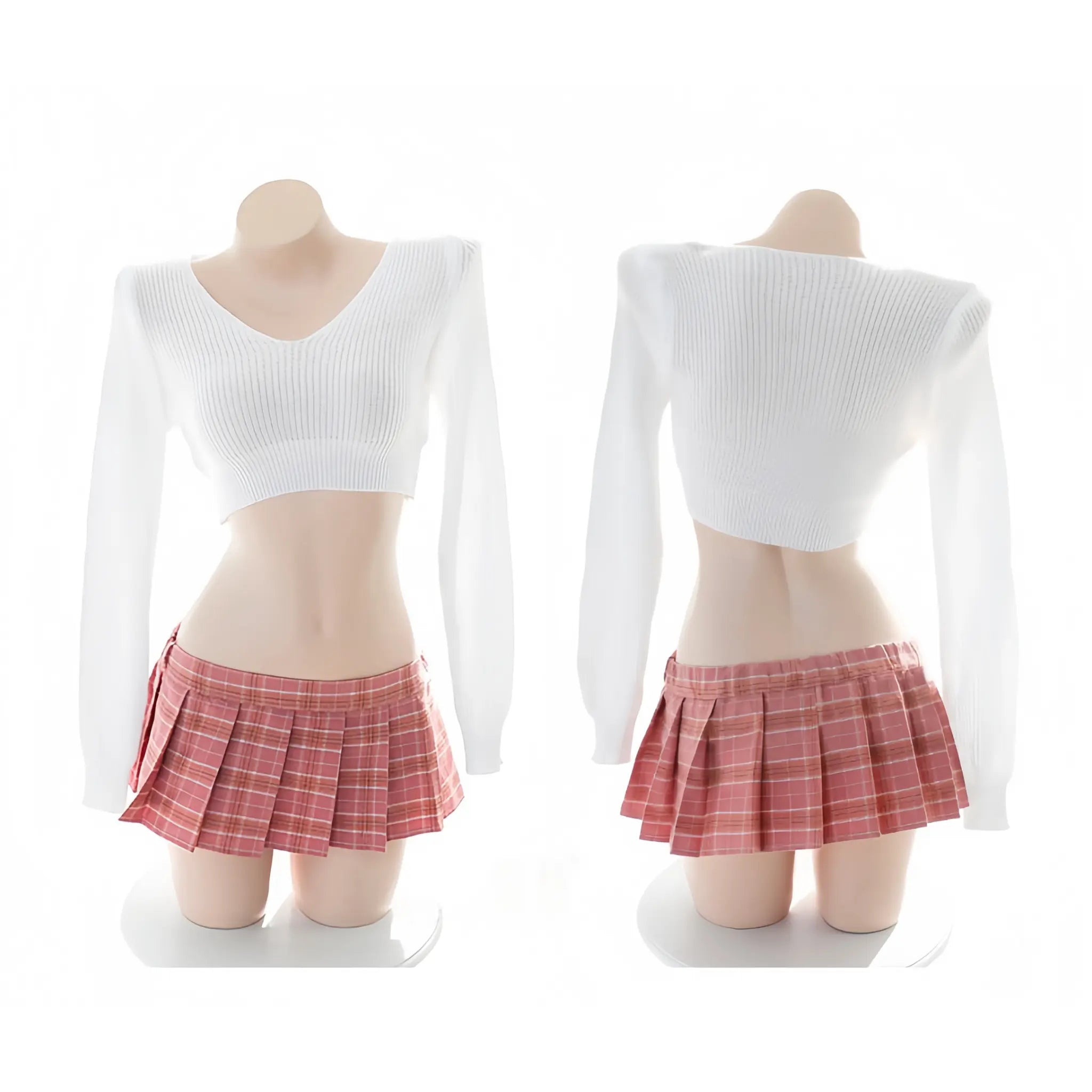 Cute Schoolgirl JK Sweater Uniform Sheer Lingerie Peach Passion