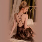 Lace Sheer Deep V-neck Strap Nightgown Peach Passion