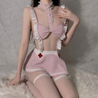 Sizzling Nurse Cosplay Lingerie with Strappy Details Peach Passion