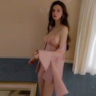 Deep V Hollow-out Sheer Lace Strap Nightgown Peach Passion