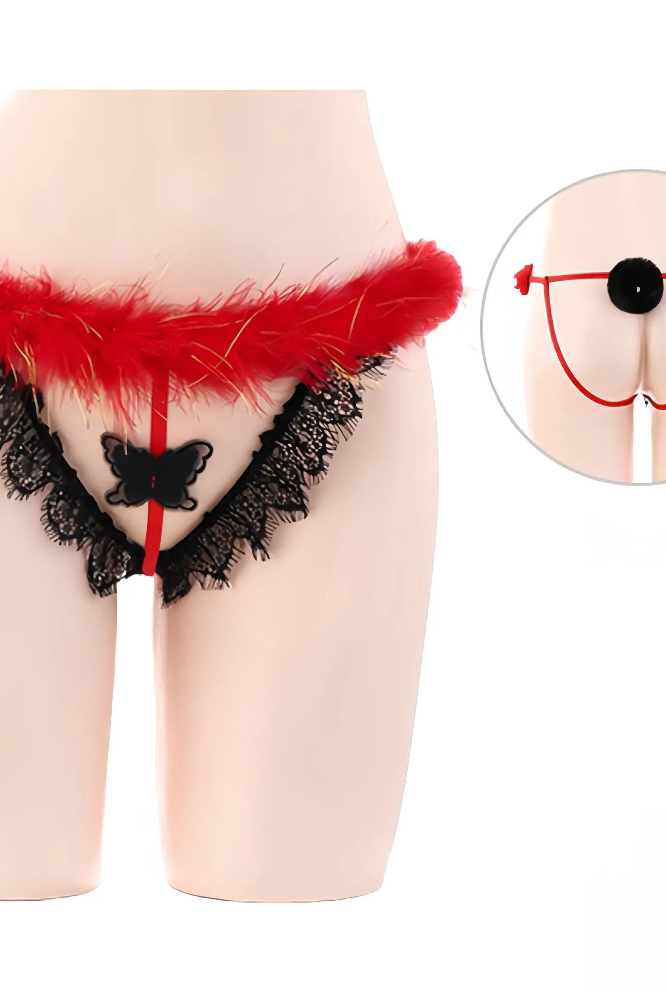 Christmas Furry Open-Cup Crotchless Three-Piece Lingerie Set Peach Passion