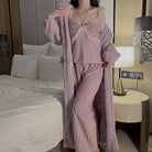 Cozy Flannel Lace-Trim Camisole Pajama Set with Matching Robe Peach Passion