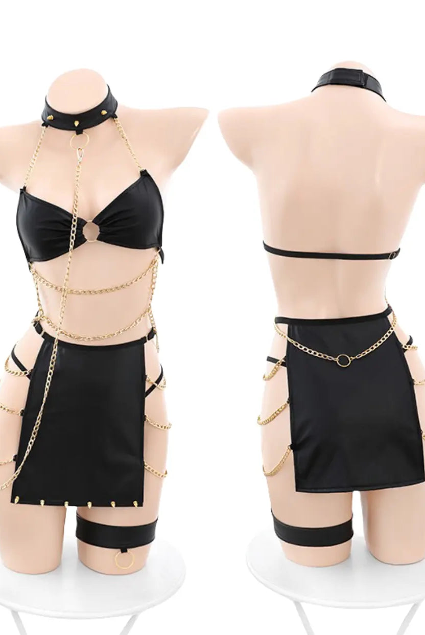Fetish Faux Leather Traction Chain Set Peach Passion
