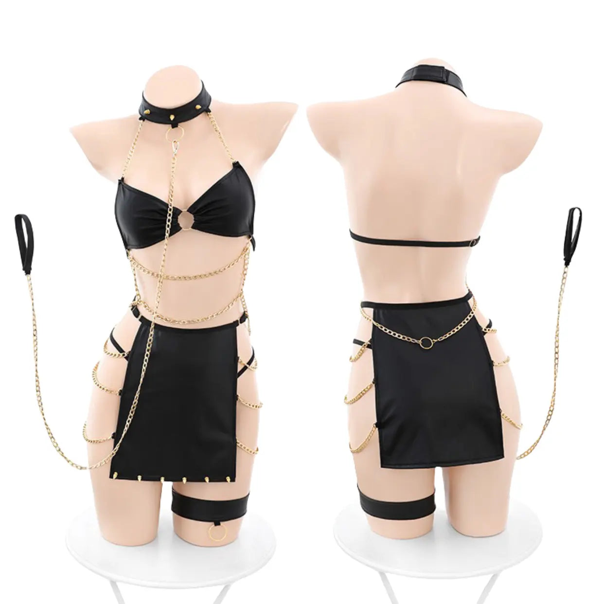 Fetish Faux Leather Traction Chain Set Peach Passion