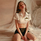 Seductive Sheer Shirt and Mini Skirt Flight Attendant Uniform Set Peach Passion