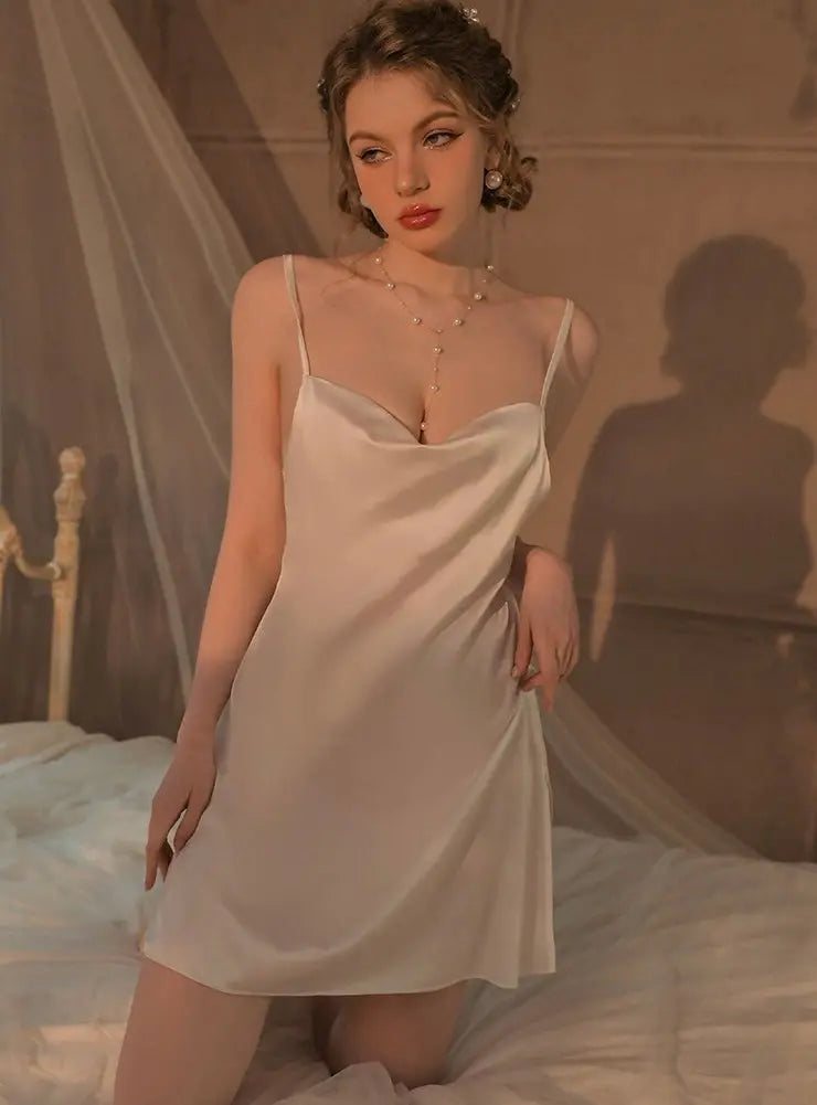 Sexy Spaghetti Strap Ice Silk Sleepwear Peach Passion