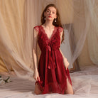 Sheer Lace V-neck Low-cut Hollow-out Nightgown Peach Passion