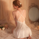 Sweet Embroidered Lace Halter Backless Sleep Dress Peach Passion