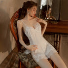 Spaghetti Strap Eyelash Lace Ice Silk Nightdress Peach Passion