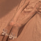 Cute Bow Long Mesh Stockings - Peach Passion