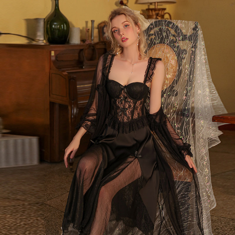 Sensual Mesh Lace Strap Nightgown Peach Passion