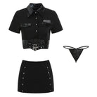 Seductive Deep V Bodycon Mini Skirt Police Uniform Lingerie Set Peach Passion