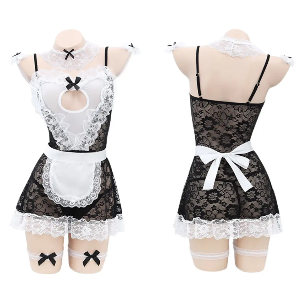 Sheer Lace Submissive Maid Set - Peach Passion