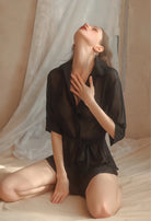 Sensual Sheer Chiffon Boyfriend Shirt - Sexy Low-Cut Uniform Lingerie Set Peach Passion